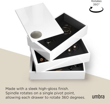 Шкатулка для прикрас Umbra Spindle – 3 ящики, білий глянець, для ювелірних виробів, годинників та аксесуарів
