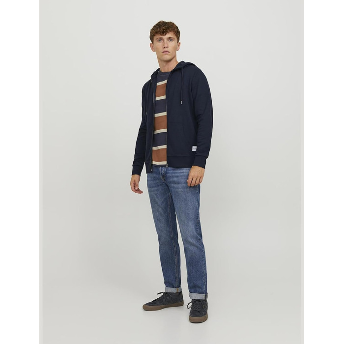 Чоловіча однотонна куртка-худі JACK & JONES, темно-синя, розмір XL, Regular Fit