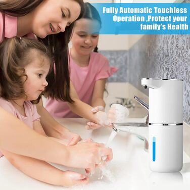 Автоматичний диспенсер для мила з піни, 380 мл, електричний сенсорний дозатор мила з інфрачервоним датчиком, USB-зарядний, водонепроникний IPX5 для кухні, ванної кімнати, школи, готелю, колір: білий