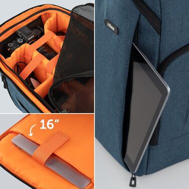 Рюкзак для фототехніки DÖRR Prag Go 16L, водонепроникний, для DSLR/SLR, з відділенням для ноутбука 16 дюймів, для дронів, знімні перегородки, тримач для штатива (блакитний)