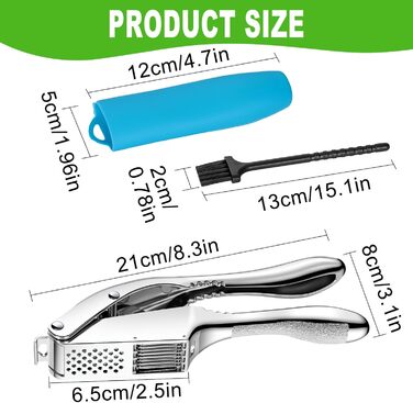 Пресу для часнику з нержавіючої сталі 2-в-1, з подрібнювачем та щіткою для чищення, придатна для миття в посудомийній машині