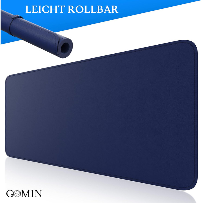 Підкладка на стіл GOMIN 80x40 см, PU шкіра, водонепроникна, синя - килимок для миші XXL для офісу та дому