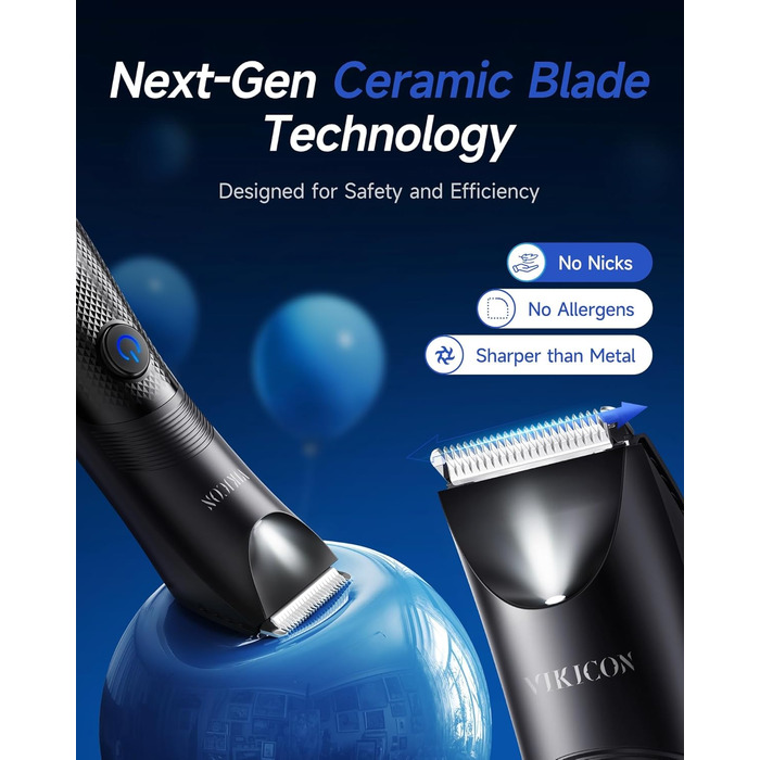 Електричний триммер для чоловічих інтимних зон VIKICON з LED-підсвічуванням, водонепроникний, для тіла та гоління, акумуляторний, чорний