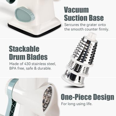 Трока для сиру та овочів KEOUKE з ручкою: 3 змінні леза для сиру, картоплі, капусти, горіхів, шоколаду (червоно-білий) (біло-блакитний)