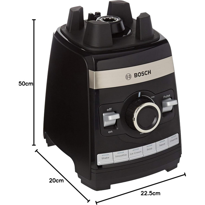 Bosch Stand Mixer VitaBoost MMBH6P6B, 6-Blade Stainless Steel Blades, 2.5L Tritan Mixing Container, Pusher, 6 Automatic Programs, Recipe Book, BPA-Free, Easy Cleaning, 45,000 RPM, 1600 W, black