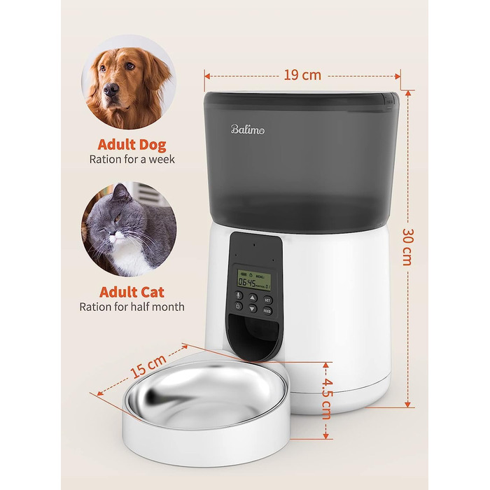 Автоматичний годівник для котів Balimo 3L з Wi-Fi, керування через додаток, для собак та котів, чорний