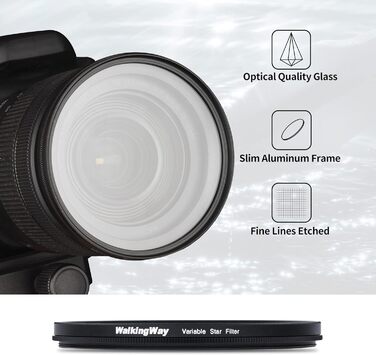 8-пелюстковий зірковий фільтр Walking Way 82 мм - зірковий ефект, оптичне скло, регульований, для фото та відео