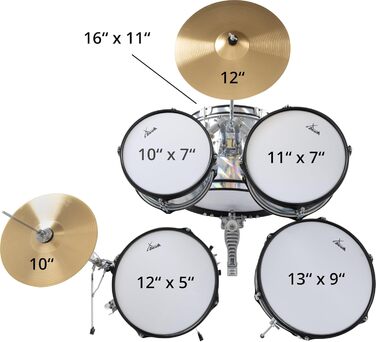 XDrum Junior Pro Kinder барабанний комплект Red - для дітей 5-9 років - з аксесуарами та навчальним посібником (Laser Silver, Single)