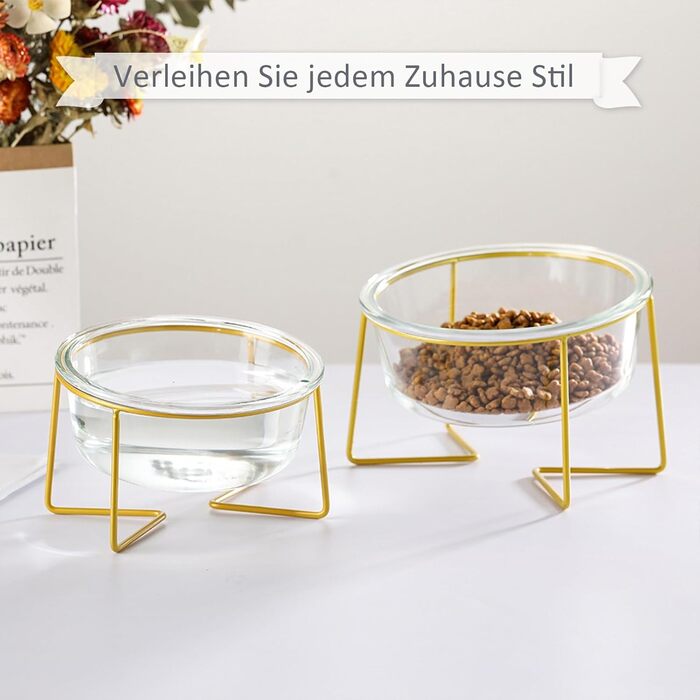 Підвищена годівниця для собак з скла - годівниця для собак з металевим підставкою - миска для їжі та води для маленьких та середніх собак та великих котів - 800 мл скляна велика