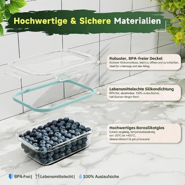 Набір контейнерів для зберігання Borosilikatglas 4 шт. 1040/640/370/180 мл - Герметичні, скляні, для холодильника, морозильника та мікрохвильовки