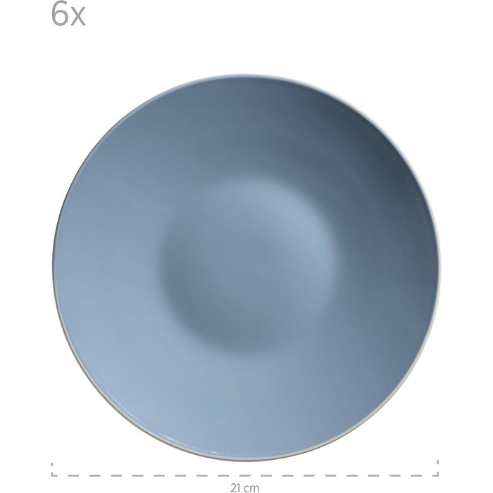 MÄSER 931844 Elissa Series Modern Dinnerware Set for 6 People in Blue with White Rim, 24-Piece Combination Service, Stoneware
