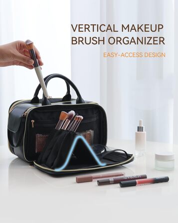 Косметичка-органайзер для подорожей, велика місткість, водонепроникна, з ручкою та кількома відділеннями (Чорний, M)