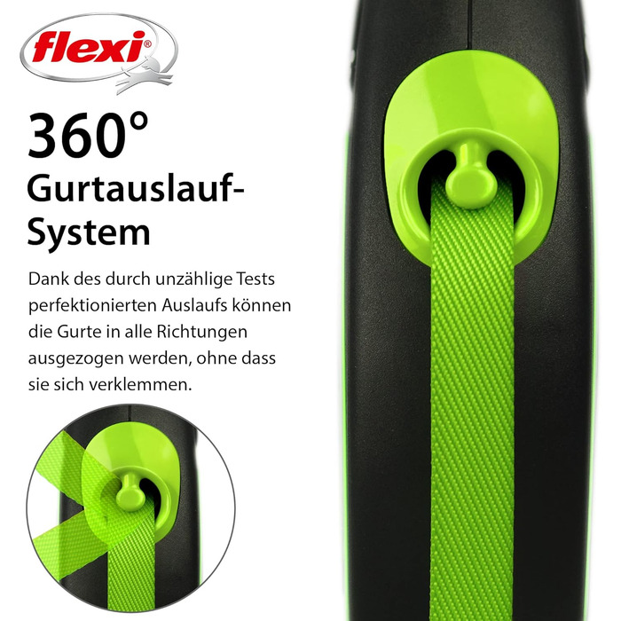 Flexi Neon M: поводок для собак до 25 кг, чорний з неоново-зеленим, світловідбиваючі смуги