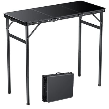 Складний кемпінговий стіл GARLLEN 60x40 см, регульована висота (27/51/75 см), чорний - для пікніка, саду, балкону, пляжу