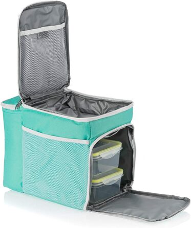 Термосумка Dimono® 15L з 3 контейнерами для їжі; сумка-холодильник для пікніка з 3 ланч-боксами + кришка; сумка для обіду з 3 боксами та охолоджувальною вставкою (Туркіс)