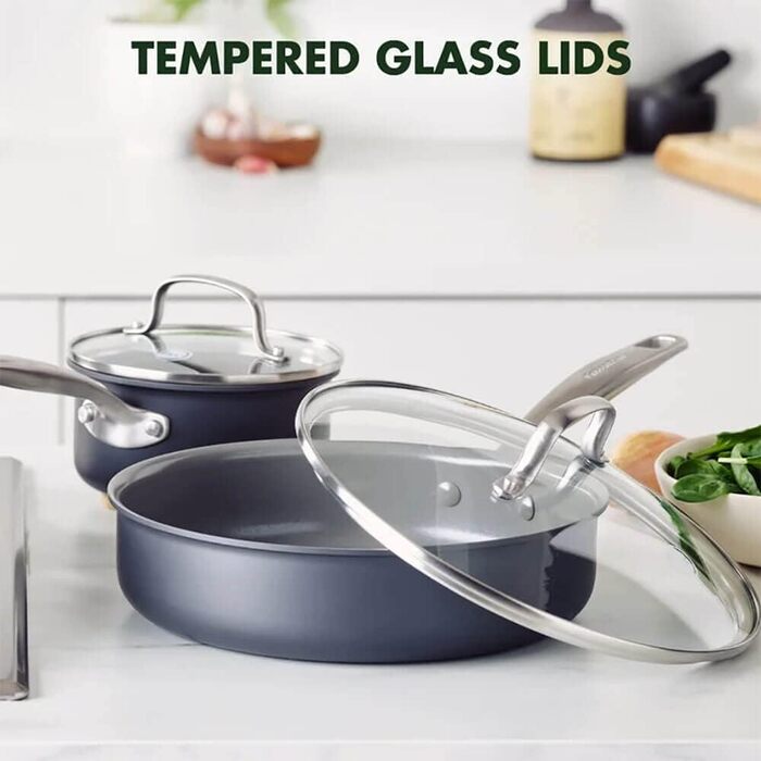 Набір сковорідок GreenPan Chatham: антипригарне покриття Ceramic, 25.4 см та 30.5 см, без PFAS, для плити та духовки, сірий (5 предметів)