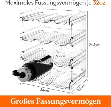 Lifewit Stackable Bottle Organizer Wine Bottle Holder Wine Rack Wine, Freezer, Pantry - Plastic Water Bottle Holder for Kitchen Countertop, Cabinet, Office - 4-Pack