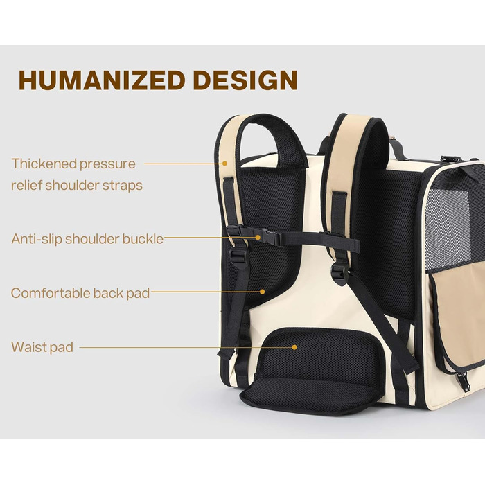 Pecute Рюкзак-переноска для котів та маленьких собак, великий, з вентиляцією, темно-зелений (хакі)