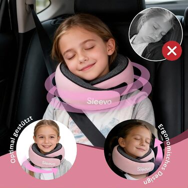 Подушка для шиї з Memory Foam - Подушка-вичерпачка для подорожей та літака - Ергономічна подушка для подорожей, захист від світла та пральна, з сумкою - Чорний (L) (Діти Рожевий)