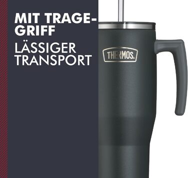 Термос REFRESHING SERIES 1,1л чорний матовий: термокружка-термос з трубочкою та ручкою, з подвійних стінок, нержавіюча сталь