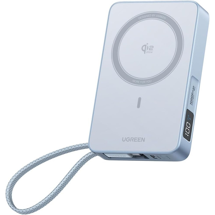 Power Bank UGREEN MagFlow 10000mAh 25W з MagSafe, PD30W USB-C, інтегрований кабель, LED-дисплей, для iPhone 17 Pro/Max