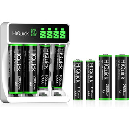 Швидкий зарядний пристрій HiQuick з LCD-дисплеєм для акумуляторів NI-MH NI-CD AA/AAA, 4 слоти, універсальний, для перезаряджуваних акумуляторів Mignon AA та Micro AAA