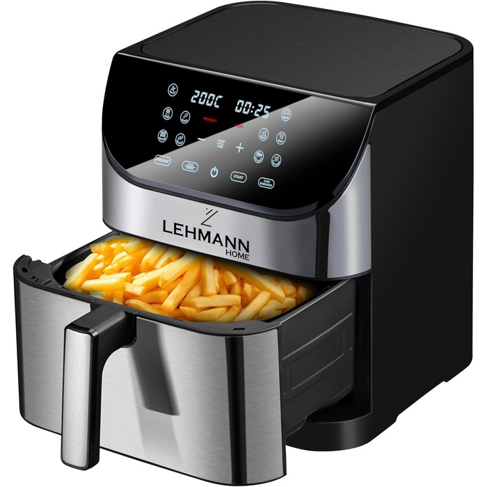 Аерофритюрниця Lehmann XXL 8 л, 1800 Вт, з LED-екраном, 10 програм, температурний режим 76-200°C, таймер, для здорового приготування без олії