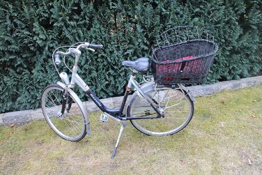 Корзина для велосипеда для перевезення багажу з лози та металевою сіткою, з подушкою, чорна, XL або XXL. Підходить для собак та інших тварин. Розміри XXL: 60 x 40 x 50 см.