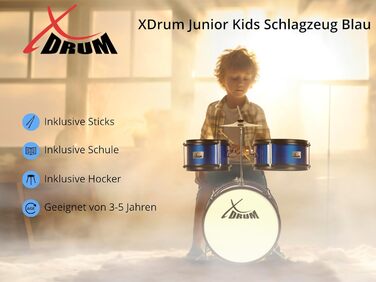 XDrum Junior KIDS барабанна установка для дітей 3-5 років - комплект зі стільчиком, паличками та ключем - блакитна