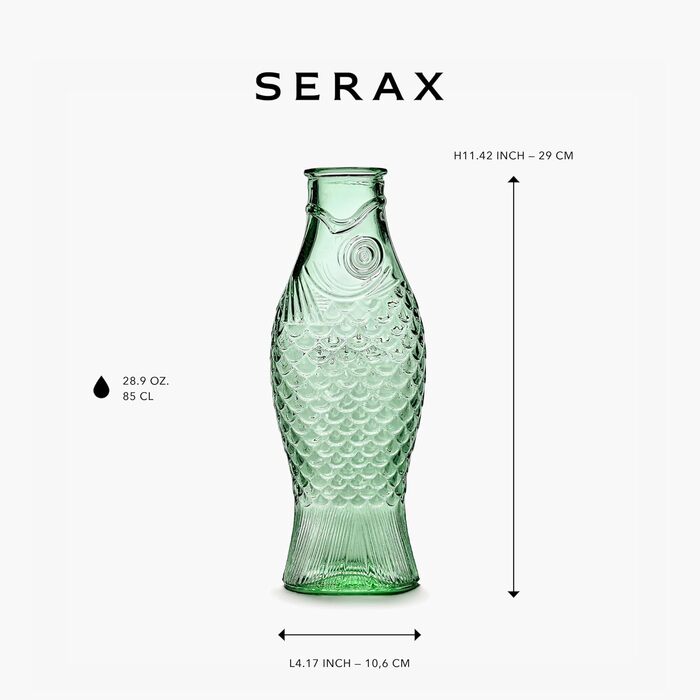 Glass Giraffe for Iced Tea without Lid | Fish & Fish Glasses | Wine Decanter 0.85 Liter | Clear Bottle for Hot and Cold Drinks like Coffee Carafe or Filtered Water | For the Beverage Refrigerator
