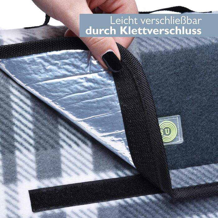 Beautissu Плед для пікніка XXL, 200x200 см, водовідштовхувальний, ізольований, сірий, для пляжу, кемпінгу, подорожей