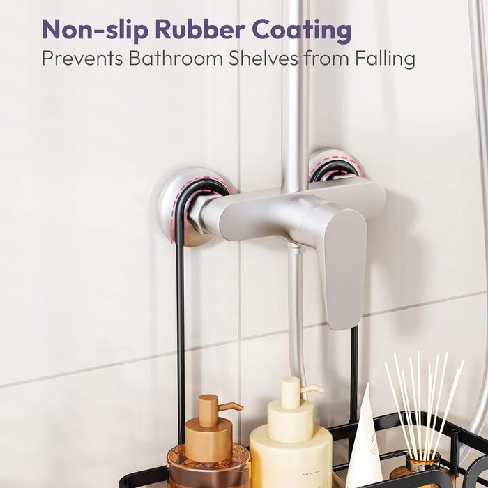 Поличка для душу SWTYMIKI з мильницею та 11 гачками, з нержавіючої сталі, чорна