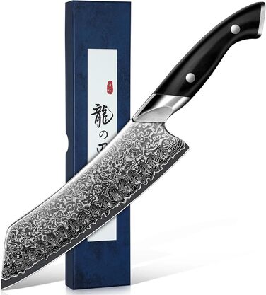 Японський ніж Dragon Riot Santoku з дамаської сталі, професійний кухонний ніж, ручної роботи, з подарунковою коробкою