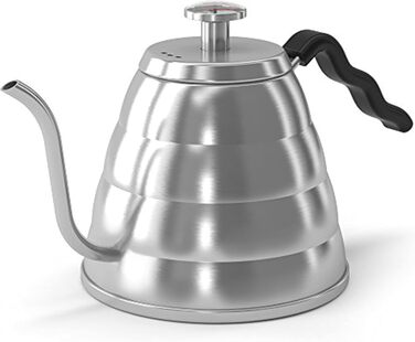 Чайник з гусиною шийкою Coffee Gator, 1200 мл, нержавіюча сталь, з термометром для плити, високоякісний чайник для чаю та кави, прецизійний носик, 5 чашок