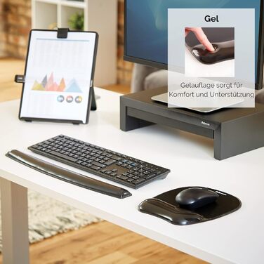 Килимок для миші Fellowes Crystals з підставкою для зап'ястя - ергономічний килимок для миші, ігровий килимок, чорного кольору