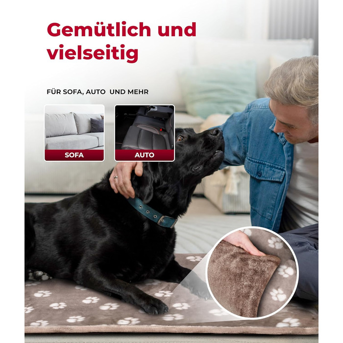 Підстилка для собак XS (45x65 см) – двостороння та зручна з наповнювачем 3 см – ідеальна для дивану, авто та переноски – Made in Germany (75 x 115 см, Tatze Beige)