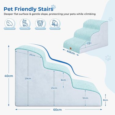 Сходинки для собак маленьких порід, 2/3 сходинки, 30 см, для дому, неслизькі, для котів та собак, сірі/блакитні