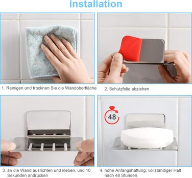 Тримач для мила без свердління, нержавіюча сталь, самоклеючий, корзина для мила, мильниця настінна для губок, щіток, мила, мильниця на стіну з 3M клейкою подушечкою для ванної кімнати, кухні, балкону, сріблястого кольору