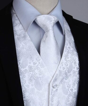 Костюм-трійка HISDERN: жилет, краватка, нагрудна хустинка з квітковим принтом, жаккард, білий. Ідеальний для весілля та урочистих подій.