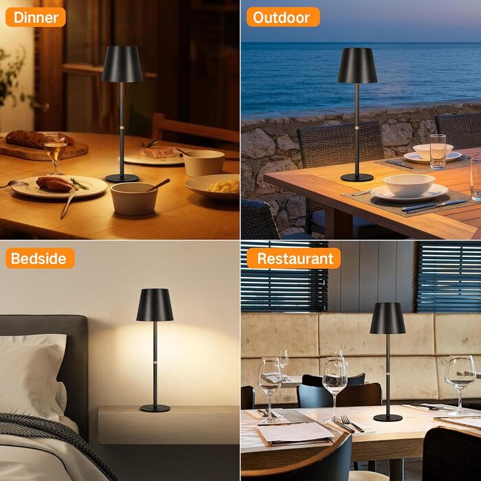 OUTON LED Настільна лампа 2 шт. Бездротова з зарядкою, сенсорне керування, 3 режими, IP54, 30 годин роботи, для дому та відпочинку, чорна