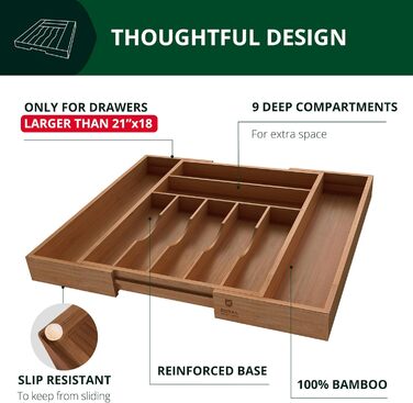 Органайзер для столових приборів ROYAL CRAFT WOOD з бамбука, 9 відділень, коричневий