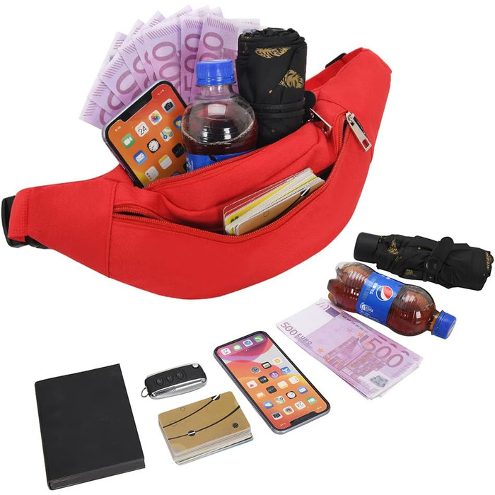 Чоловіча та жіноча поясна сумка на пояс, сумка через плече, Doggy Bag, для активного відпочинку, спорту, подорожей, кемпінгу, фітнесу, велосипеда, червона
