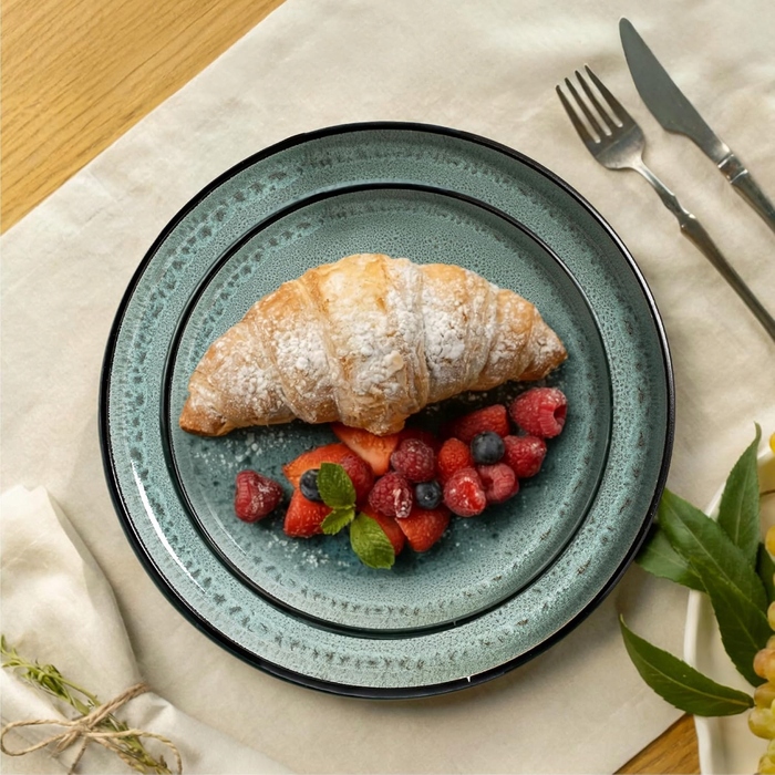 Керамічний обідній сервіз на 6 осіб, набір тарілок 24 предмети, стиль рустик бохо