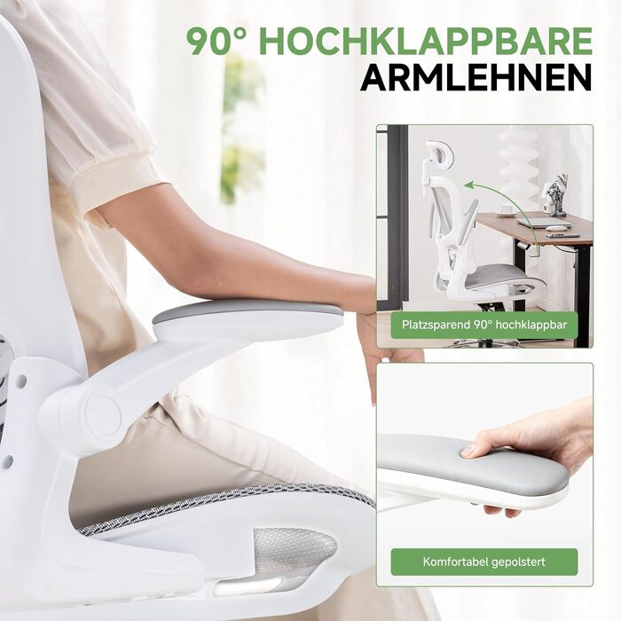 Офісне крісло GTPLAYER Ergonomisch - регульована спинка, підлокітники, поперекова підтримка, функція гойдання, дихаюча сітка, 150 кг (Білий)