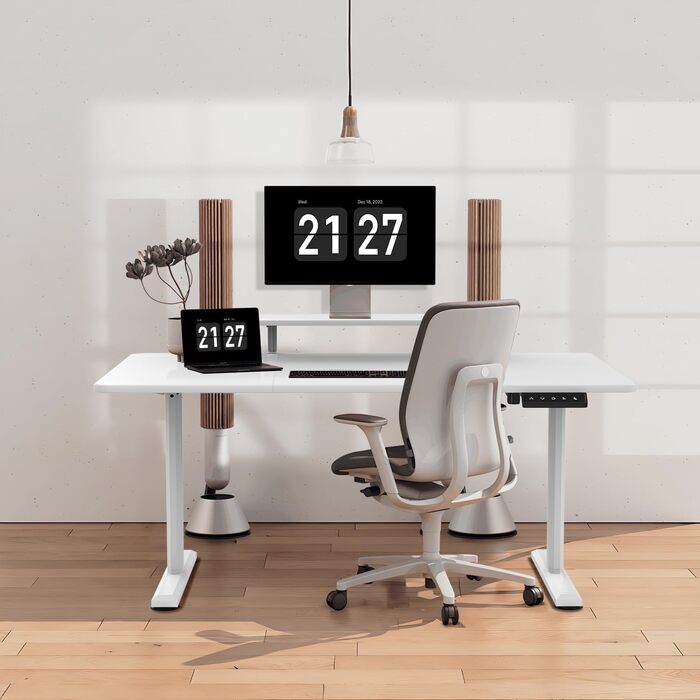 Devoko Height Adjustable Desk Electric 140×60cm With Monitor Stand, Electric Height Adjustable Desk with 2 Height Memory Control, Ergonomic Sit-Stand Desk (Vintage Brown)