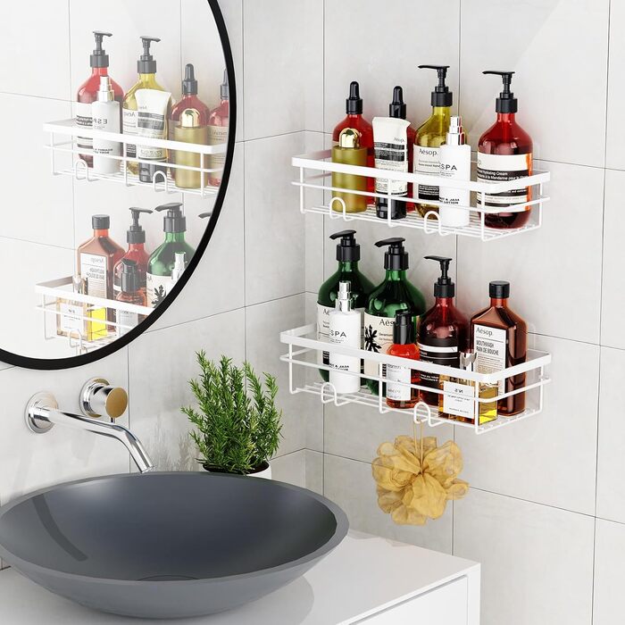 Поличка для душу Uamector без свердління - 2 шт. (білий, нержавіюча сталь)