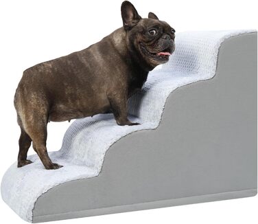 Східці для собак KSIIA - 3 ступені, 40 см, для маленьких собак та котів. Зручні сходинки для доступу до ліжка, дивану, софи та авто. Розмір: 40x57x40 см, сірий колір.