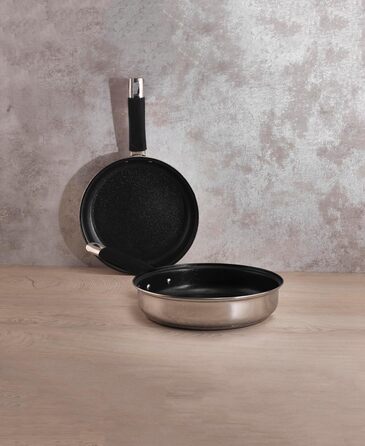 Набір кухонних сковорідок Bergner Loja Reeco (3 шт. 18-22-26 см) + лопатка з алюмінію, індукційне дно, чорний