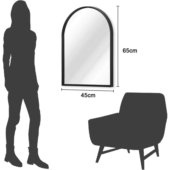 Дзеркало овальне настінне, 45x65 см, чорний, металевий каркас для ванної/вітальні/спальні