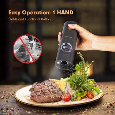 Електричні мельниці для спецій SIMPLETASTE 2 шт. з регульованим керамічним жорном, ABS-пластик, живлення від батарейок AAA